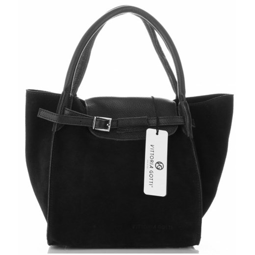 Shopper bag czarna Vittoria Gotti bez dodatków skórzana elegancka matowa 