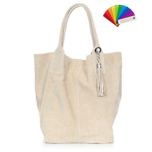 Torebka skórzana typu Shopperbag zamsz naturalny Beżowa (kolory)
