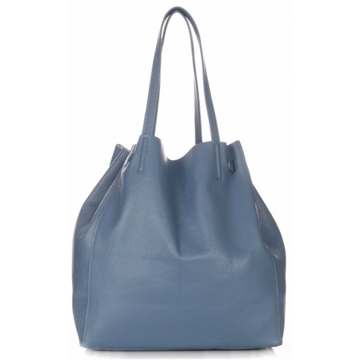Włsokie Torebki Skórzane ShopperBag z Kosmetyczką firmy Genuine Leather Niebieska (kolory)