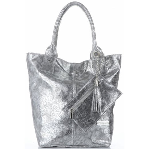 Shopper bag Vittoria Gotti lakierowana z breloczkiem duża do ręki biznesowa 
