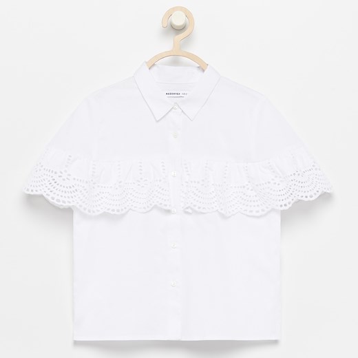 Reserved - Koszula z ażurową falbaną - Biały  Reserved 92 