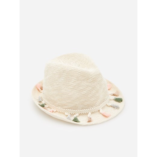 Reserved - Pleciony kapelusz z ozdobnymi chwostami - Kremowy  Reserved L 