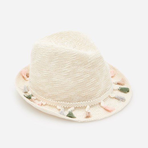 Reserved - Pleciony kapelusz z ozdobnymi chwostami - Kremowy  Reserved M 