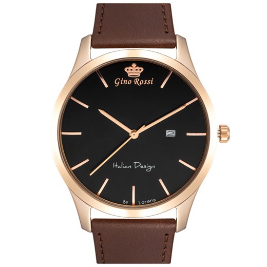 Zegarek GINO ROSSI 11976A-1B1 (zg260h) - Brązowy || Różowe złoto