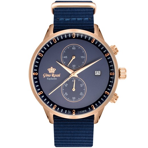 Zegarek GINO ROSSI E12463A2-6F3 EXCLUSIVE (zg266i) - Niebieski || Różowe złoto