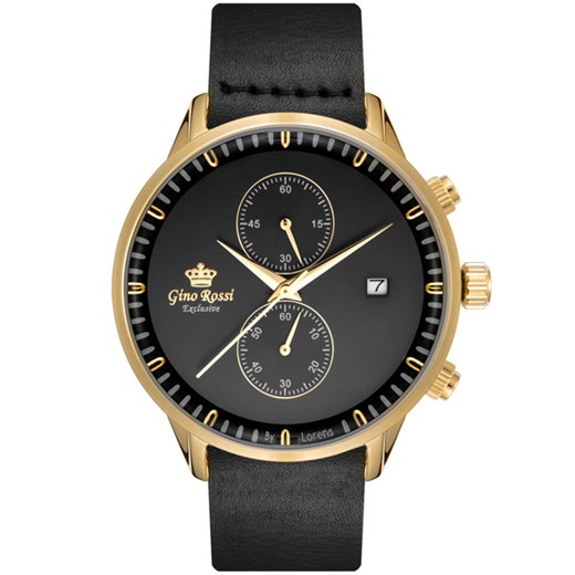 Zegarek GINO ROSSI E12463A-1A2 EXCLUSIVE (zg265c) - Czarny || Złoty