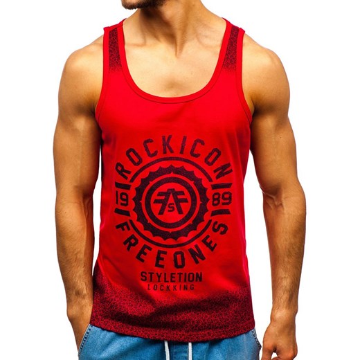 Koszulka tank top męska z nadrukiem czerwona Denley 100763  Denley 2XL okazja  