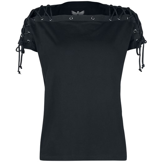 Bluzka damska Black Premium By Emp czarna z krótkim rękawem gładka z dekoltem w łódkę 