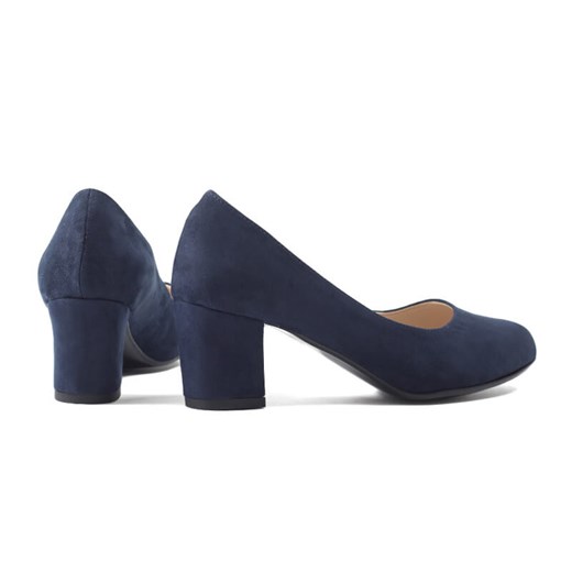 Komfortowe zamszowe czółenka na klocku Rahel granatowe