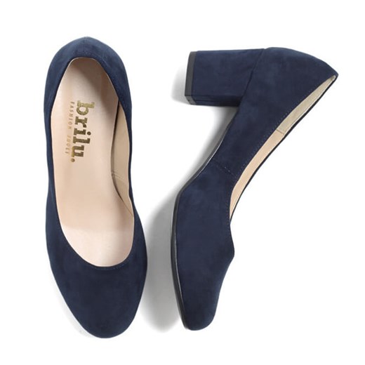 Komfortowe zamszowe czółenka na klocku Rahel granatowe