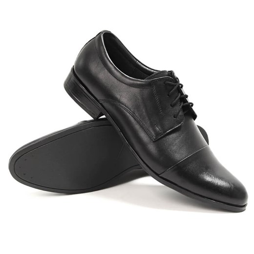 Skórzane buty garniturowe z nakładanym noskiem Adrien czarne
