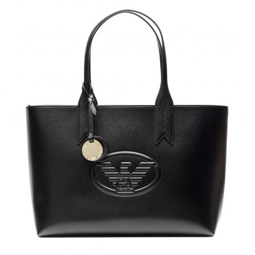 Shopper bag Emporio Armani duża czarna na ramię z breloczkiem 