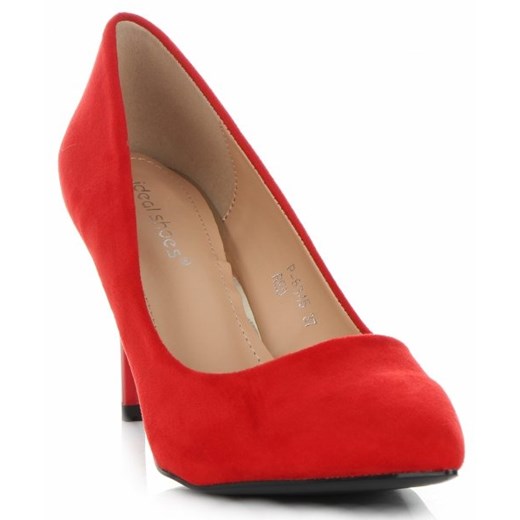 Czółenka Ideal Shoes czerwone na obcasie na wysokim bez zapięcia ze szpiczastym noskiem 