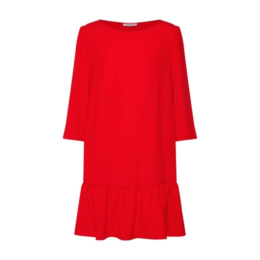 Sukienka czerwona Pieces prosta z okrągłym dekoltem mini z długim rękawem gładka 