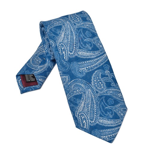 Niebieski krawat lniany we wzór paisley Van Thorn   EleganckiPan.com.pl