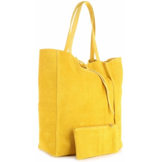 Modne Torebki Skórzane typu ShopperBag z Etui Zamsz Naturalny Wysokiej Jakości Żółta (kolory)