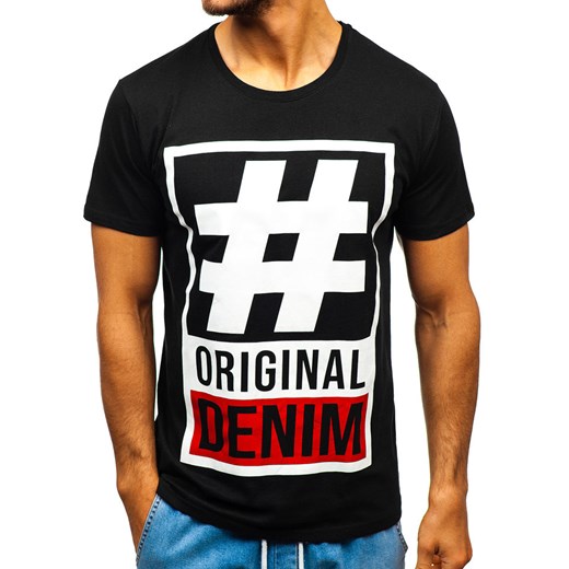 T-shirt męski z nadrukiem czarny Bolf 1239  Denley XL promocyjna cena  