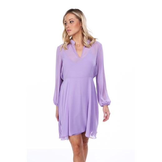 Fasardi sukienka mini luźna fioletowa oversize z długim rękawem 
