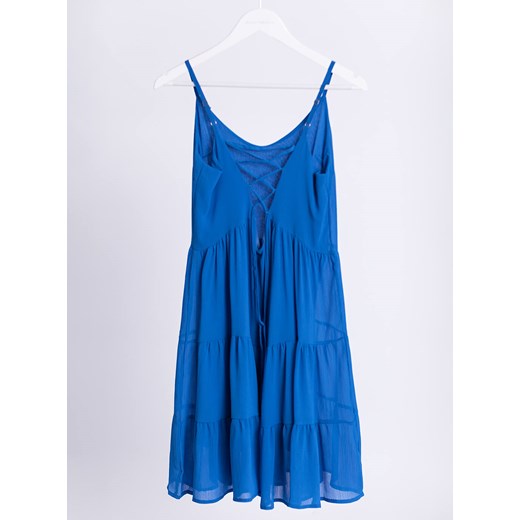 Sukienka niebieska Selfieroom z okrągłym dekoltem midi na ramiączkach 