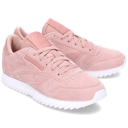 Buty sportowe damskie Reebok Classic sneakersy w stylu młodzieżowym różowe płaskie z nubuku bez wzorów 