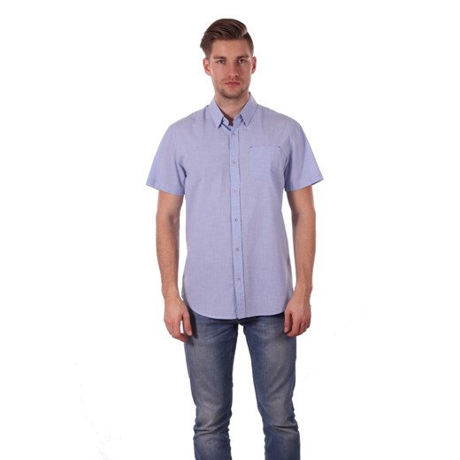 Koszula męska Just yuppi z krótkim rękawem bez wzorów niebieska na wiosnę 