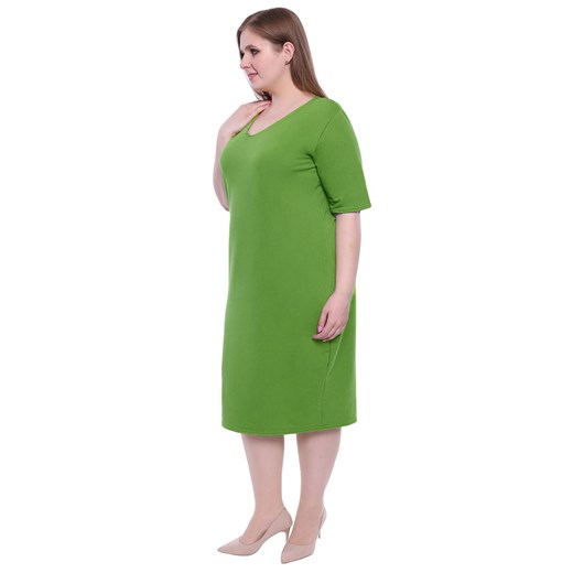 Sukienka zielona gładka luźna oversize'owa na co dzień z krótkim rękawem 
