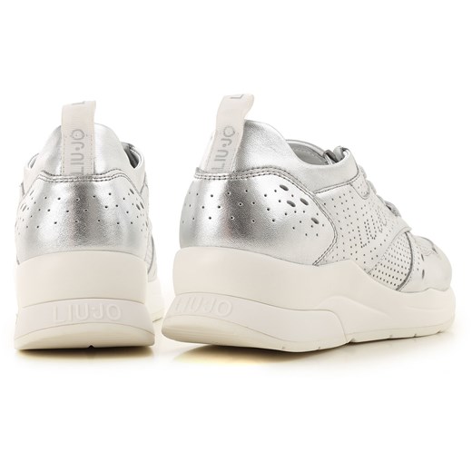 Buty sportowe damskie Liu jo casualowe w stylu młodzieżowym gładkie srebrne ze skóry sznurowane 