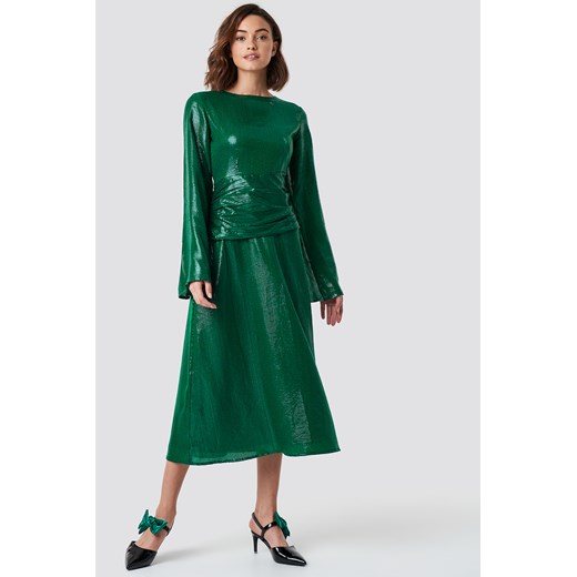 Sukienka NA-KD Party zielona elegancka maxi z długim rękawem na sylwestra 