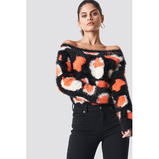 Glamorous Fuzzy Off Shoulder Sweater - Black,Multicolor  Glamorous Small NA-KD