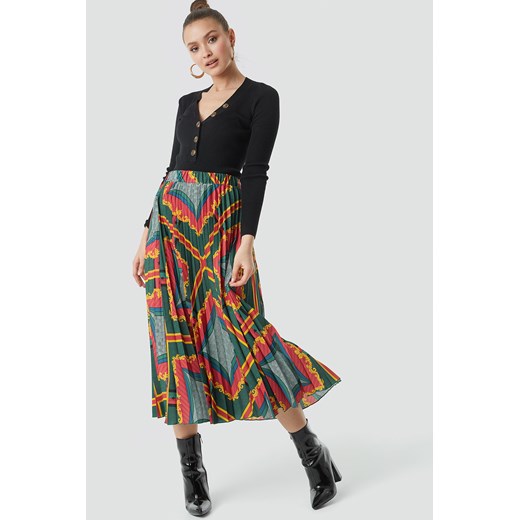 NA-KD Baroque Print Pleated Midi Skirt - Multicolor Na-kd  Large 