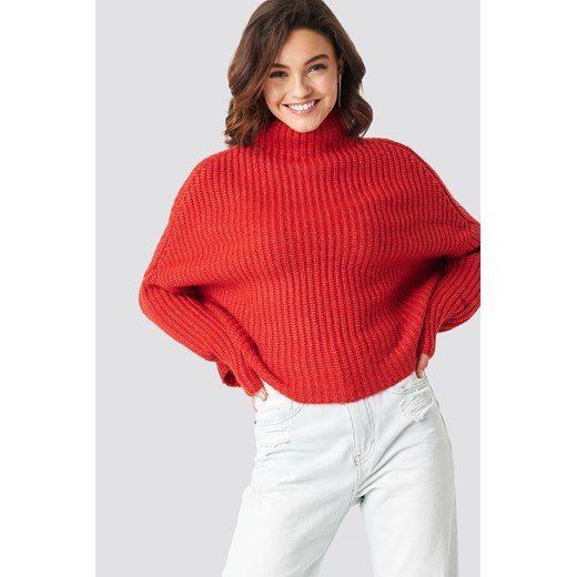 Czerwony sweter damski Na-kd Trend z golfem 