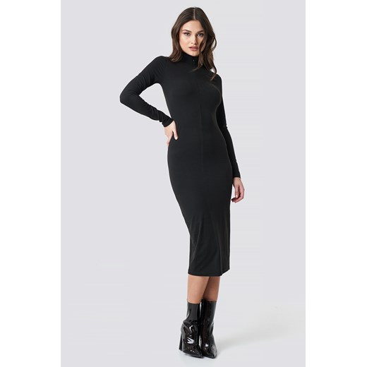 Sukienka czarna NA-KD Trend z długimi rękawami dopasowana 