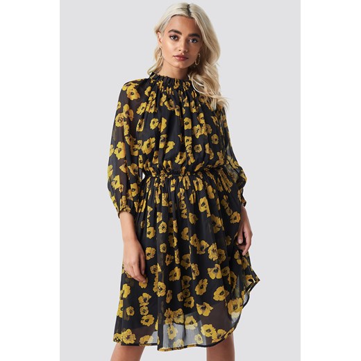 NA-KD Boho High Neck Elastic Waist Puff Dress - Black,Yellow  Na-kd Boho EU 34 NA-KD