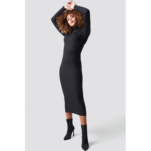 Statement By NA-KD Influencers Ribbed Polo Dress - Black