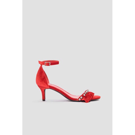 Sandały damskie NA-KD eleganckie czerwone z klamrą na obcasie bez wzorów na średnim skórzane 