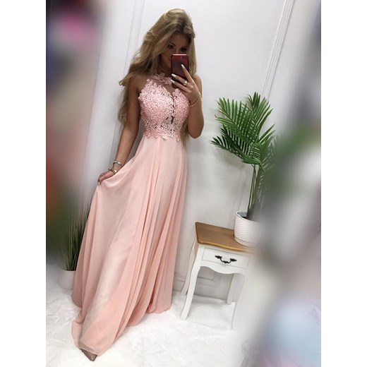 Sukienka Pretty Women różowa prosta z kryształkami na studniówkę bez rękawów 