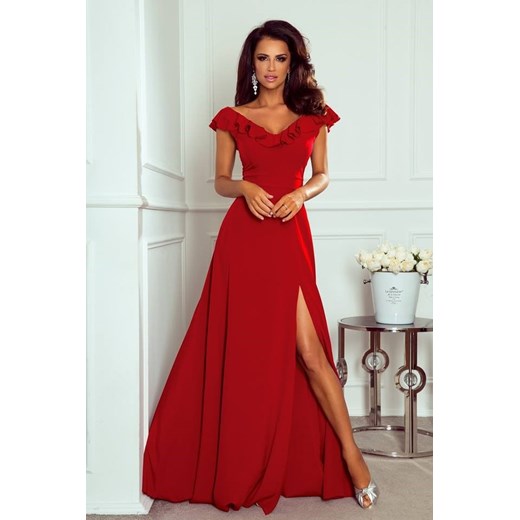 Czerwona sukienka Warsaw Dress maxi bez wzorów na bal na karnawał 