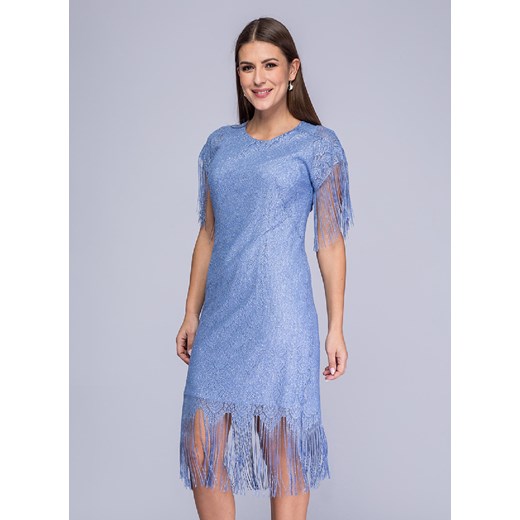 Sukienka Semper z krótkimi rękawami niebieska boho 