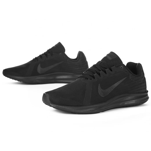 Buty sportowe damskie Nike downshifter czarne bez wzorów wiązane na płaskiej podeszwie 