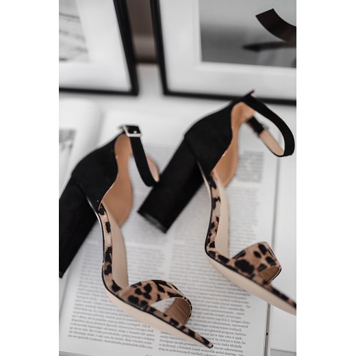 Sandały damskie Rose Boutique brązowe na obcasie eleganckie z klamrą na wysokim w zwierzęce wzory 