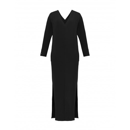 Sukienka Madnezz z dekoltem w serek czarna maxi biznesowa z długimi rękawami 