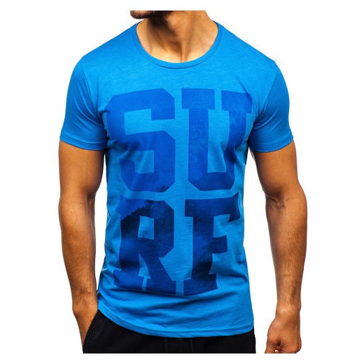 T-shirt męski z nadrukiem niebieski Bolf 1240  Denley L  okazja 
