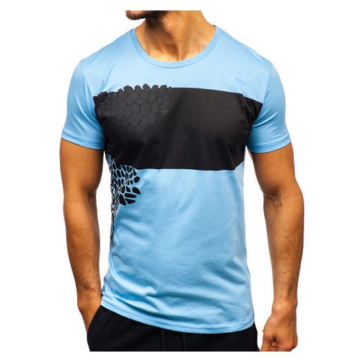 T-shirt męski z nadrukiem jasno-niebieski Bolf 181403  Denley L  promocja 