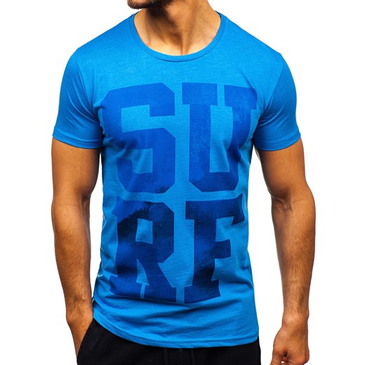 T-shirt męski z nadrukiem niebieski Bolf 1240  Denley XL  promocja 