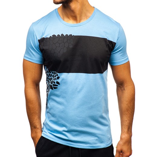 T-shirt męski z nadrukiem jasno-niebieski Bolf 181403  Denley XL promocja  