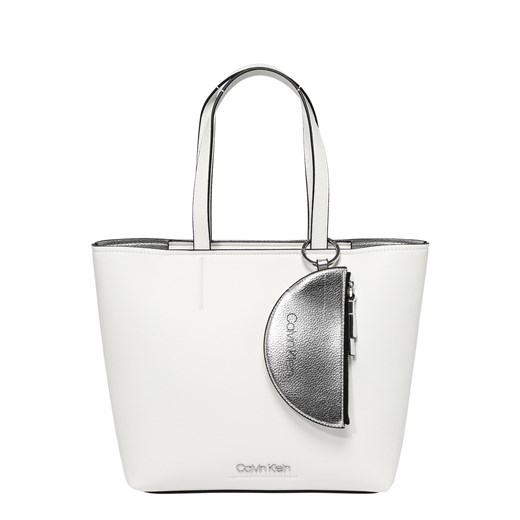 Shopper bag Calvin Klein biała ze skóry duża bez dodatków 