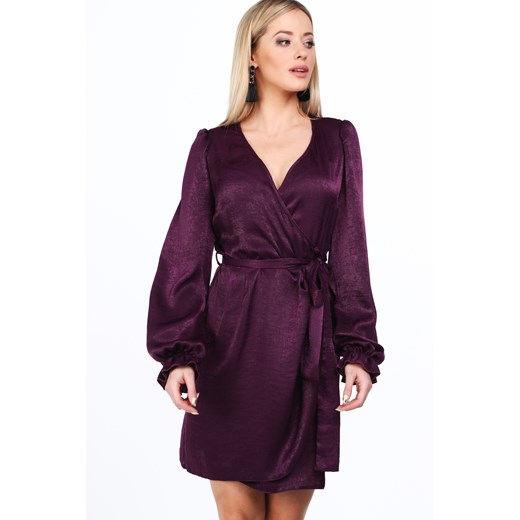 Fioletowa elegancka sukienka kopertowa 13910 fasardi  M fasardi.com