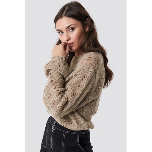 NA-KD Pattern Knitted Round Neck Sweater - Beige Na-kd  S 