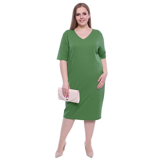 Sukienka zielona midi na co dzień oversize'owa z krótkim rękawem gładka 
