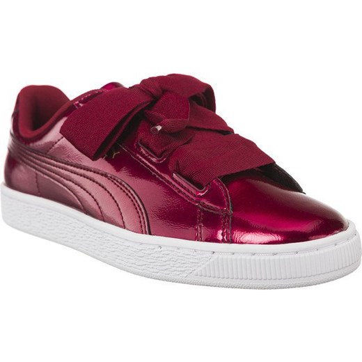 Buty sportowe damskie Puma w stylu casual młodzieżowe czerwone skórzane sznurowane bez wzorów płaskie 